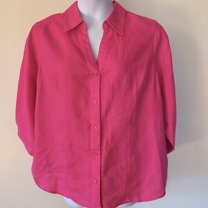 Talbots 100% Linen Pink Button-Up Blouse Tunic Size 1X Coastal Classic Career